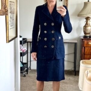 Sz. 2 St. John Navy Suit with both Silk and Knit Tops